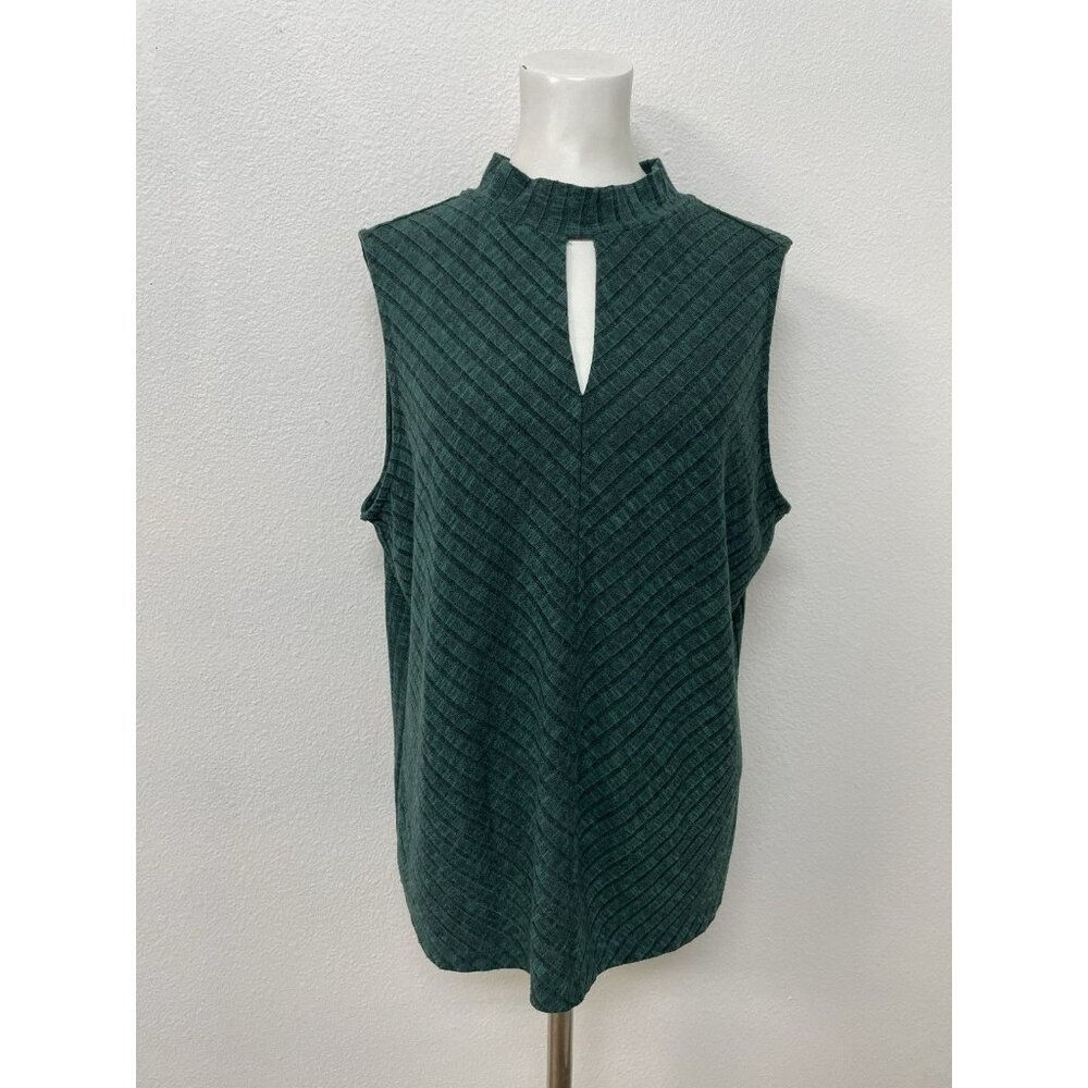 Liverpool Los Angeles Mock Keyhole Neck Top Ribbed Knit Sleeveless Green Size XL